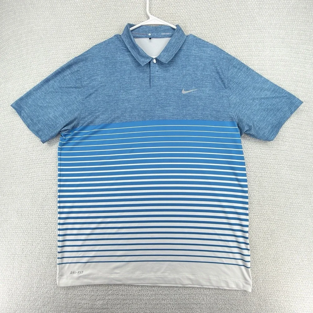 Nike Tiger Woods Collection Dri-FIT Golf Polo Shirt Large Blue Striped TW